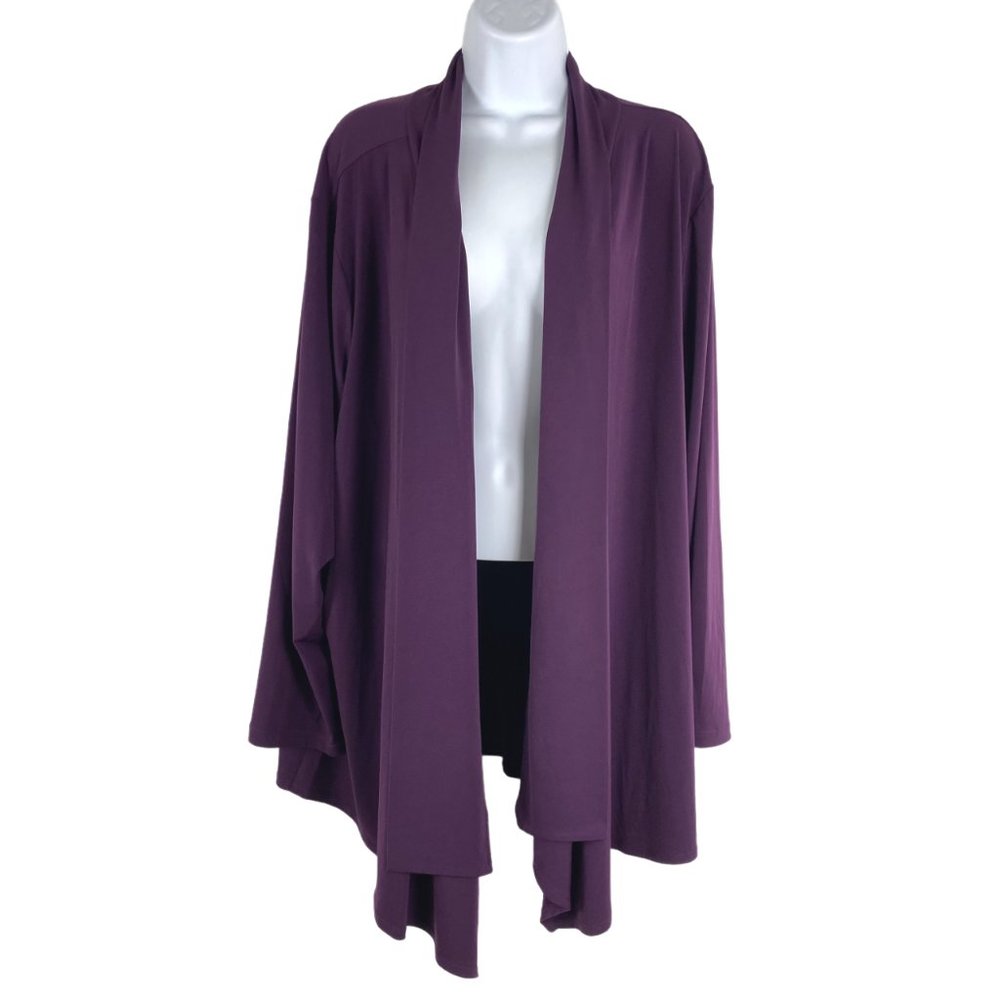 Susan Graver Draped Open-Front Cardigan in Plum